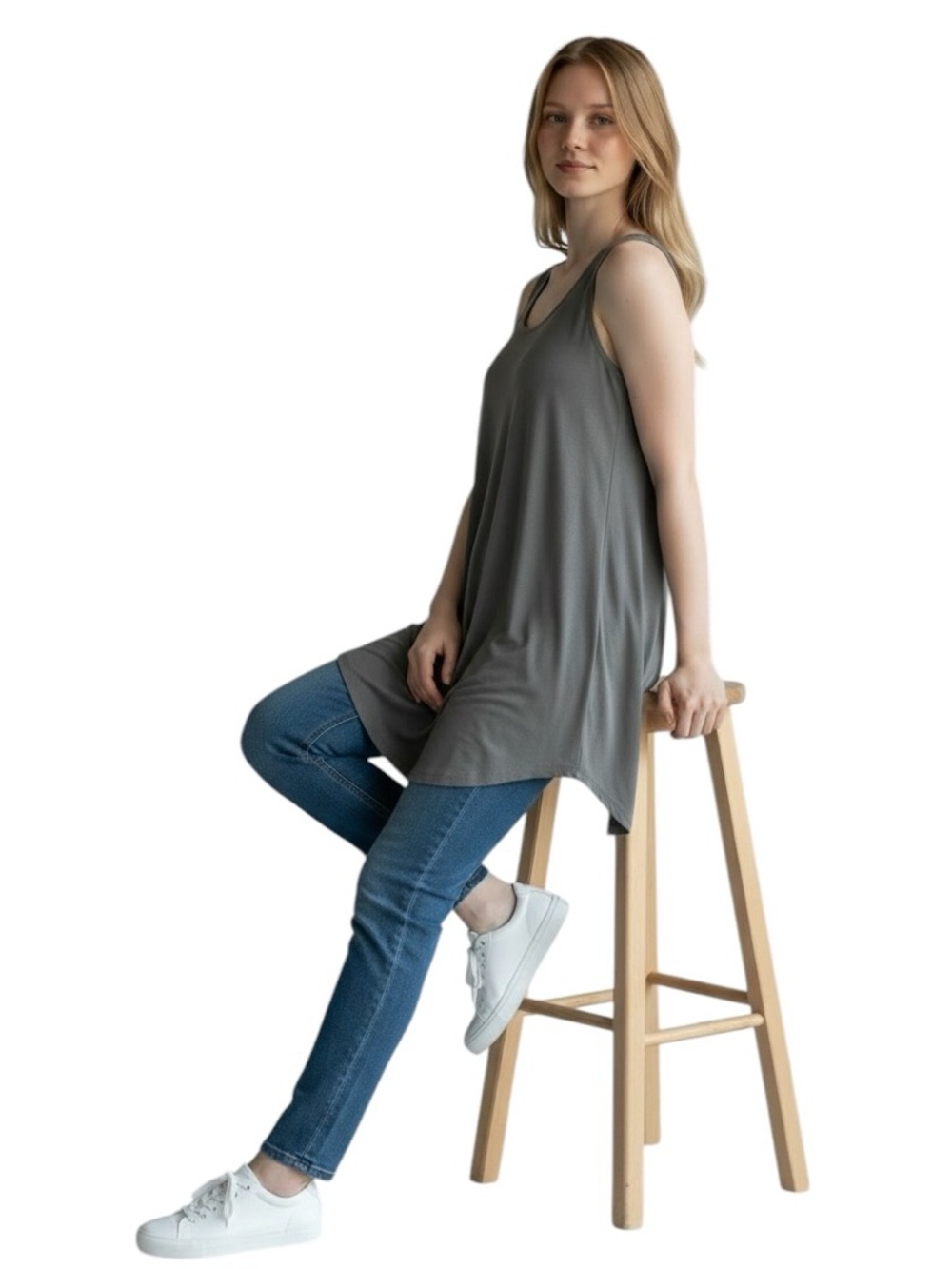 LOGO Lori Goldstein Gray Tank Top Gray Sleeveless Tunic Rayon Stretch Size L
